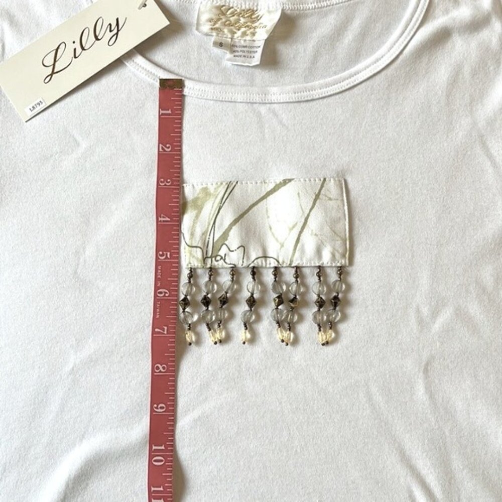White with Sage Bead Detailed Tee